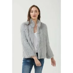365 DAYS Rabbit Fur High Neck Jacket Silver