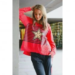 3RD STORY Gold Star With Stripes Sweater Poppy