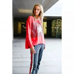 3RD STORY Gold Star With Stripes Sweater Poppy