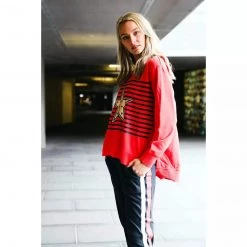 3RD STORY Gold Star With Stripes Sweater Poppy