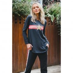 3RD STORY Gold Star With Stripes L/s Tee Ink/Poppy Tops