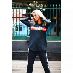 3RD STORY Gold Star With Stripes L/s Tee Ink/Poppy Tops