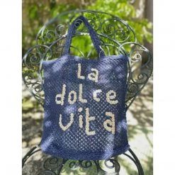 The Jacksons La Dolce Vita Small Jute Bag - Peri Blue