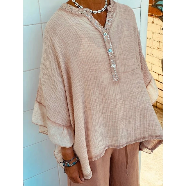 ITALIAN LUXE Luisa Top With Sequin Trim Tops 3 ITALIAN LUXE Luisa Top With Sequin Trim Tops