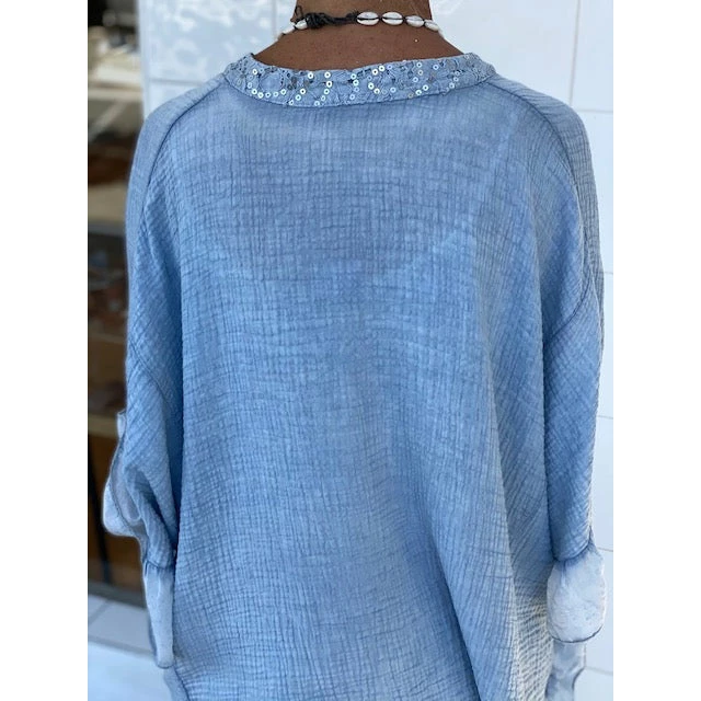 ITALIAN LUXE Luisa Top With Sequin Trim Tops 10 ITALIAN LUXE Luisa Top With Sequin Trim Tops