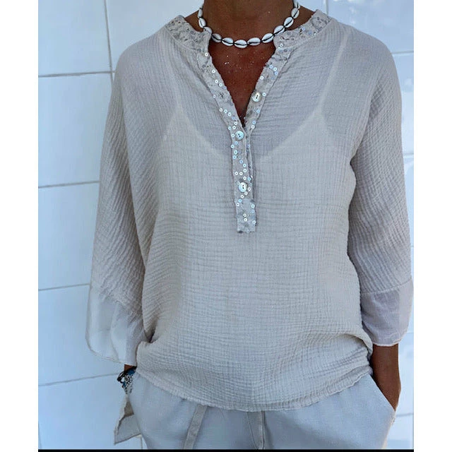 ITALIAN LUXE Luisa Top With Sequin Trim Tops 6 ITALIAN LUXE Luisa Top With Sequin Trim Tops