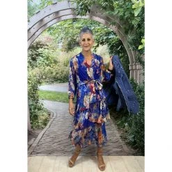 La Strada Dresses Silk 3 Tiered Dress Cobalt Blue Floral