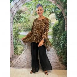 La Strada Tops Silk Flowing Top Animal Print