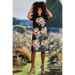 TRELISE COOPER Who Rose There Tunic Black Floral Dresses