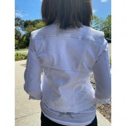 ITALIAN LUXE Jackets Sequin Trim Cotton Jacket Cropped White