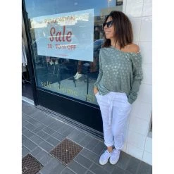 Italian Luxe Tops Light Knit W Lge Foiled Stars O/s