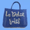 The Jacksons La Dolce Vita Small Jute Bag - Peri Blue