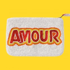 The Jacksons Amour Beaded Bag White/red + Gold Writing