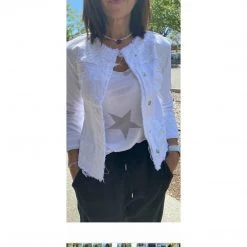 ITALIAN LUXE Jackets Sequin Trim Cotton Jacket Cropped White