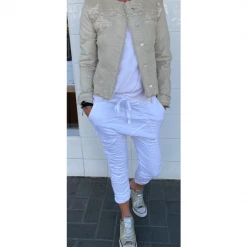 Italian Luxe Bottoms Cotton Joggers White